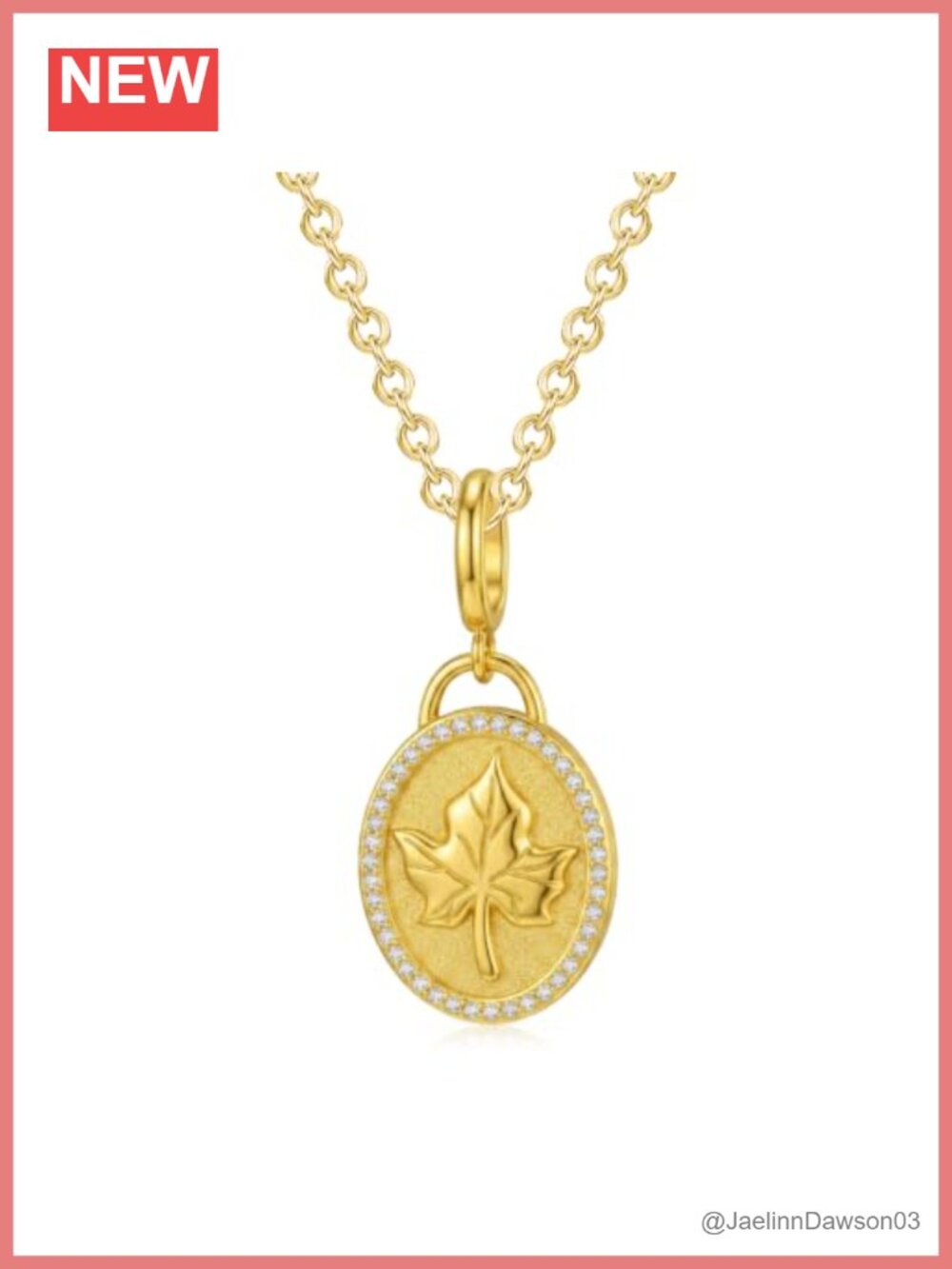 Gold Plated Maple Leaf Pendant Necklace with CZ Halo, Dainty Jewelry
